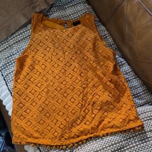 Ann Taylor Factory Orange Tank Top With Pompom Fringe